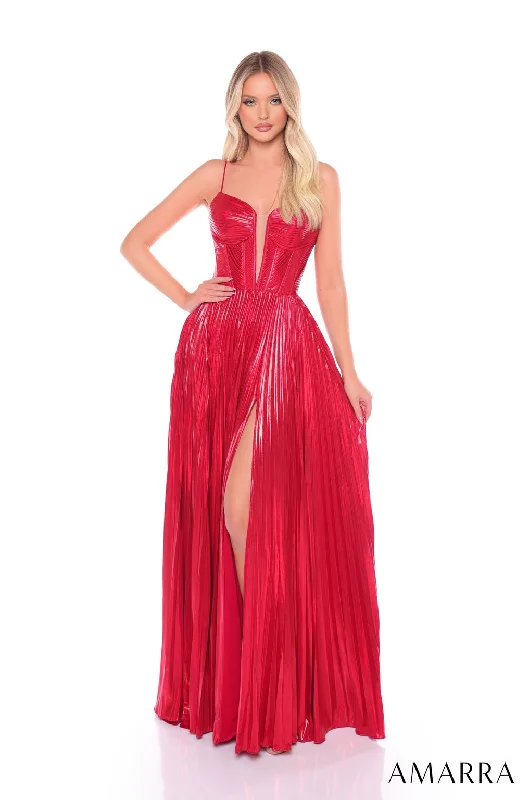 Savings Spectacular Amarra 88098 Long A Line Pleated Metallic Formal Prom Dress