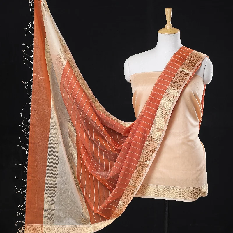 Factory Direct Sale Peach - 2pc Maheshwari Silk Handloom Zari Suit Material Set