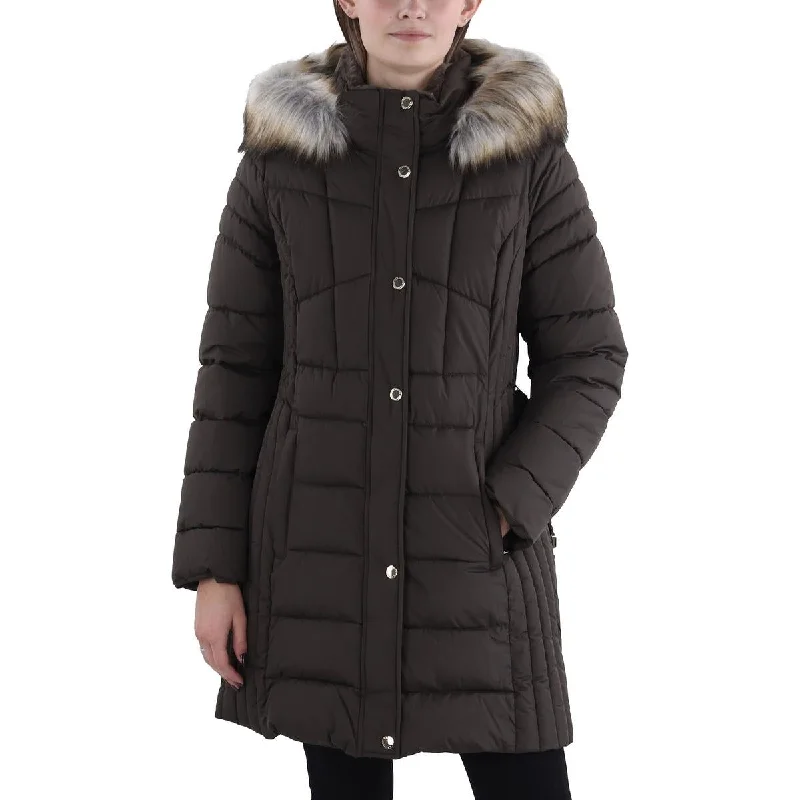 Deal Mania Womens Faux Fur Trim Hooded Puffer Jacket