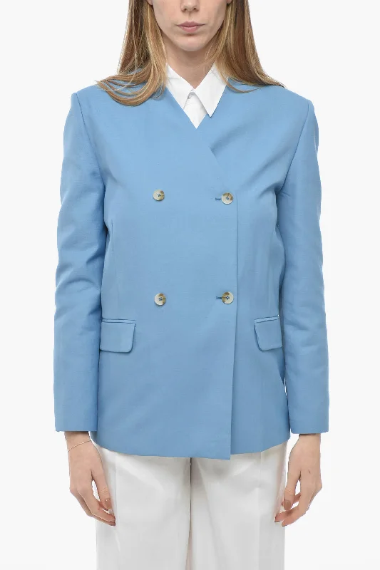 Big Savings Loulou Studio Double-breasted Lapel-less Flax Blend Blazer