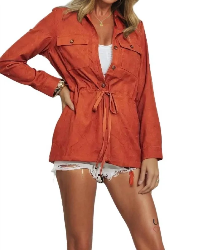Year-End Sale Adina Stone Washed Contrast Ethnic Shacket In Brick