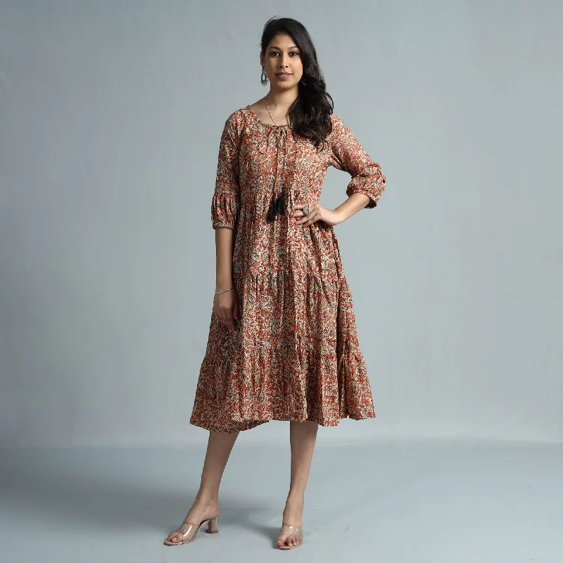 Exclusive Preview Orange - Kalamkari Block Printed Cotton Flared Gher Dress