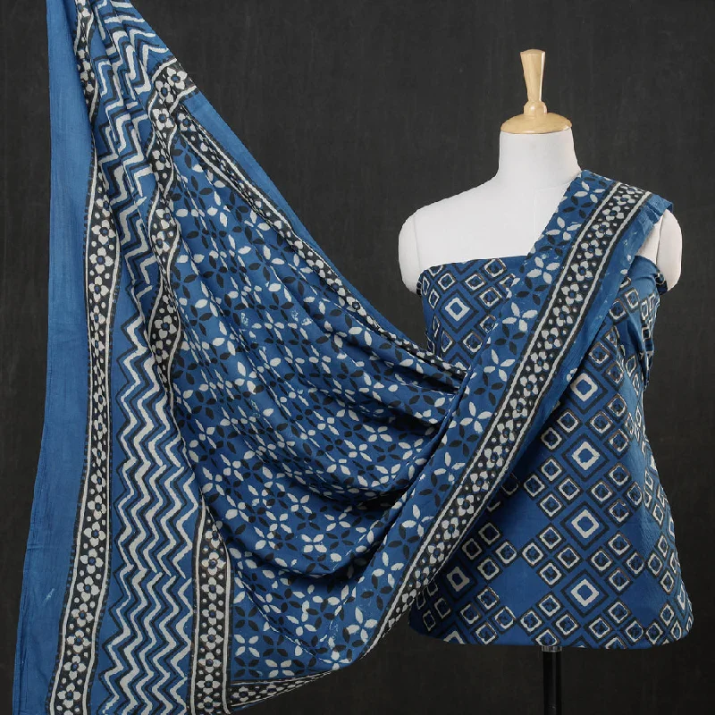 The Best Prices Blue - 3pc Cotton Block Printed Pipad Dress Material Set
