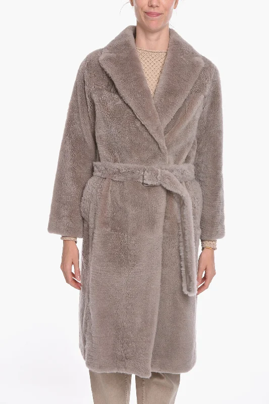 Seasonal Clearance Brunello Cucinelli Cashmere Goat Fur Double-breasted Coat with Belt
