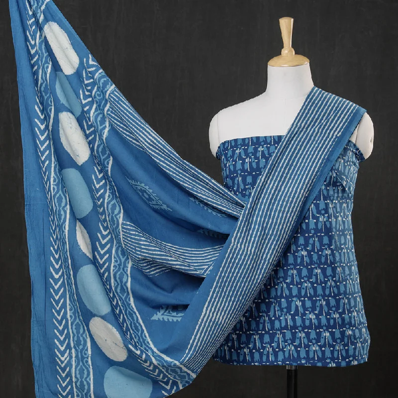 Quick Sale Blue - 3pc Cotton Block Printed Pipad Dress Material Set
