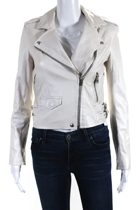 Don't Wait IRO Womens Leather Long Sleeves Ashville Motorcycle Jacket White