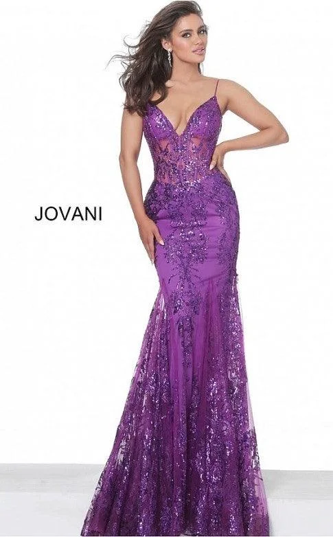 Deal Dash Jovani 3675 Prom Long Spaghetti Straps Mermaid Gown Plum