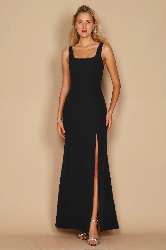 Huge Discounts Long Formal Square Neckline Evening Dress Black