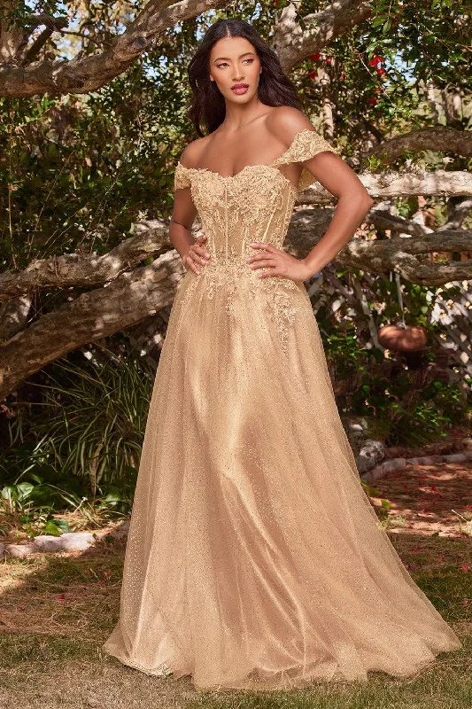 Limited Time Cinderella Divine CD0198 Off Shoulder Corset Long Prom Ball Gown Champagne Gold