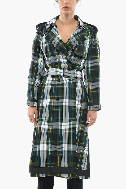 Quick Sale Burberry Belted Tartan Print Cotton Double Breasted Trench Coat