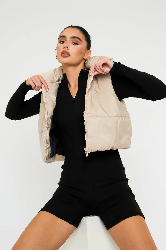 Final Markdown Stone Cropped Hooded Puffer Gilet - Chani