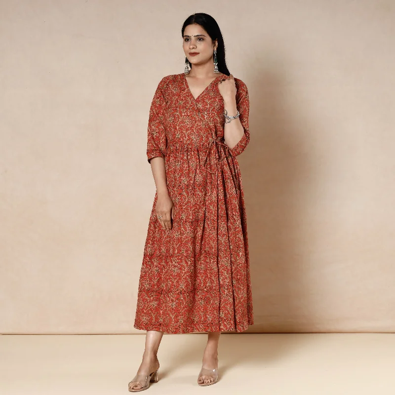 Act Fast Red - Kalamkari Block Printed Cotton Flared Dress