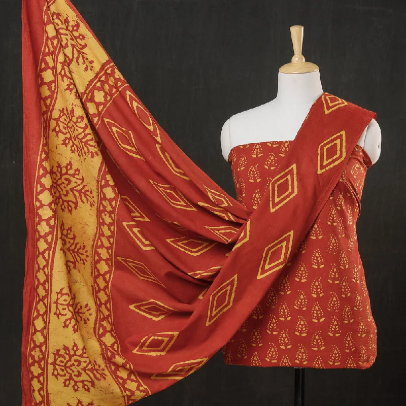 Price Drop Red - 3pc Cotton Block Printed Pipad Dress Material Set