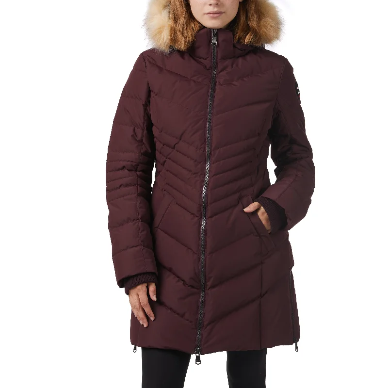 Exclusive Savings Pajar Women’s Queens Faux Fur Trim Chevron Quilt Mid Length Coat