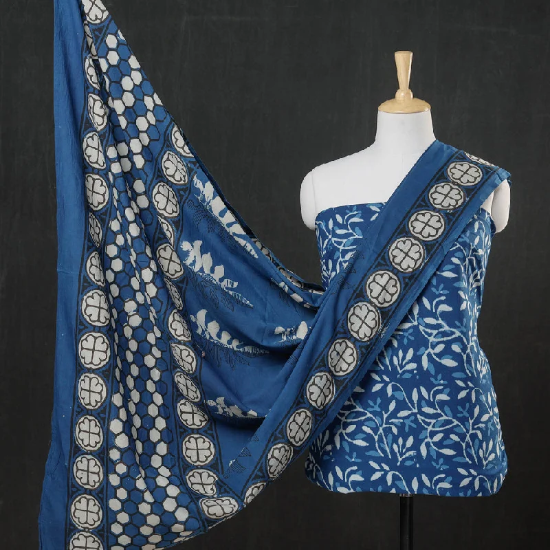 Daily Deals Blue - 3pc Cotton Block Printed Pipad Dress Material Set