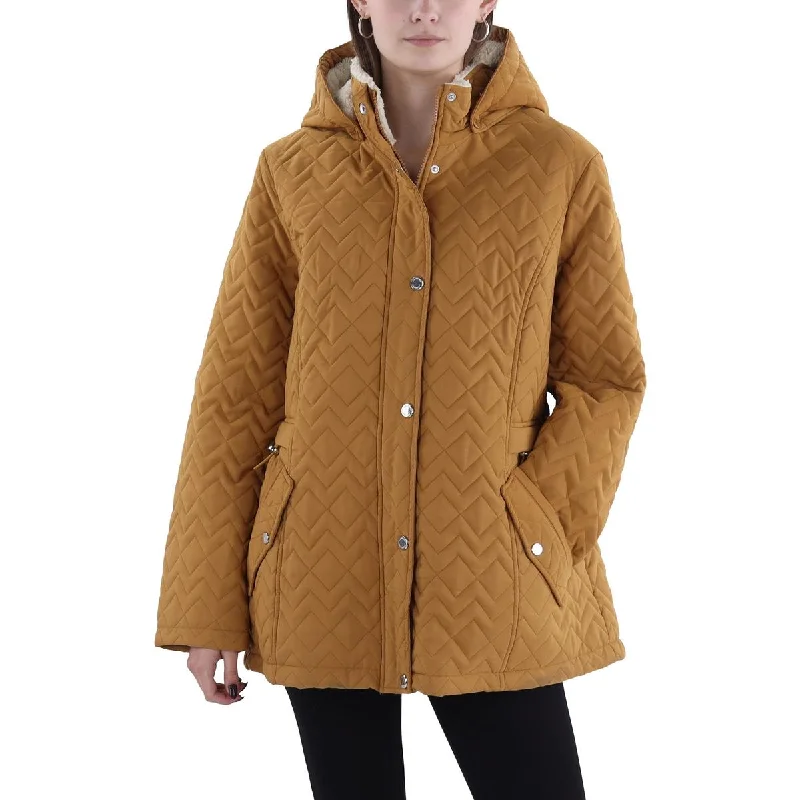 Final Markdown Womens Faux Fur Lined Hooded Quilted Coat