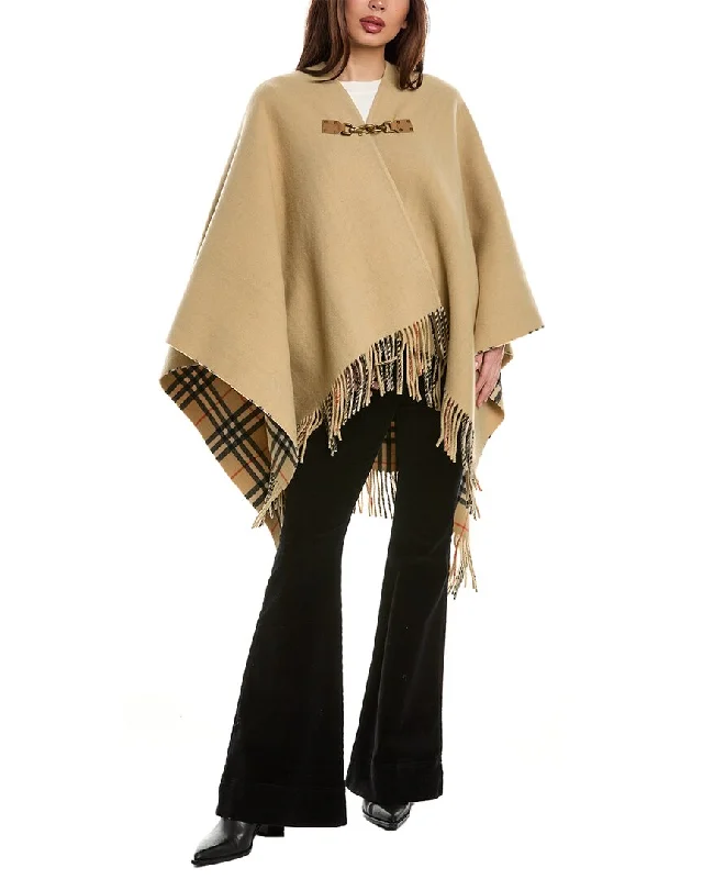 Deal Dash Burberry Check Wool & Leather Cape