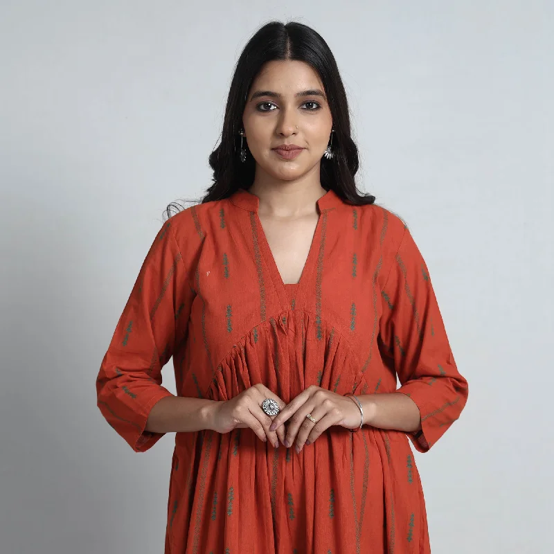 Early Bird Discount Orange - Exquisite Jacquard Cotton Dress