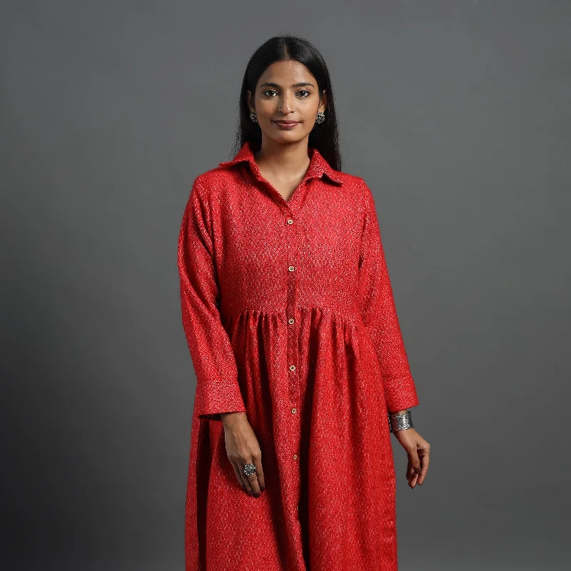 Super Savings Aaisha Red Plain Button Down Woollen Dress 08