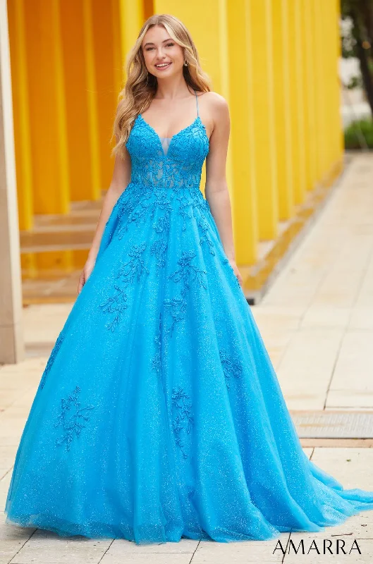 Super Bargain Amarra 88536 Long Lace Applique Ball Gown Formal Prom Dress