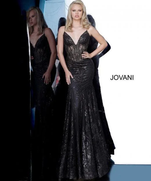 Discount Deals Jovani 3675 Prom Long Spaghetti Straps Mermaid Gown Black