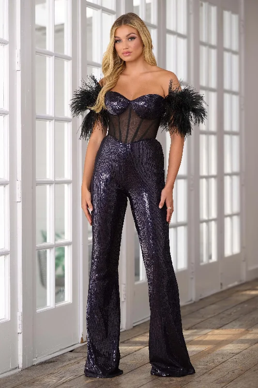 Can't Be Beat Ava Presley 39577 Long Glitter Formal Prom Jumpsuit