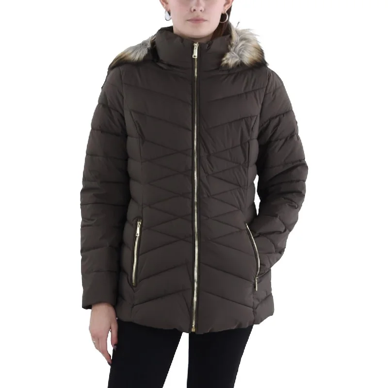 Price Cut Womens Faux Fur Trim Hooded Puffer Jacket