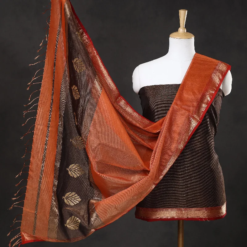 Deep Discounts 2pc Maheshwari Silk Tissue Zari Weave Handloom Suit Material Set 01