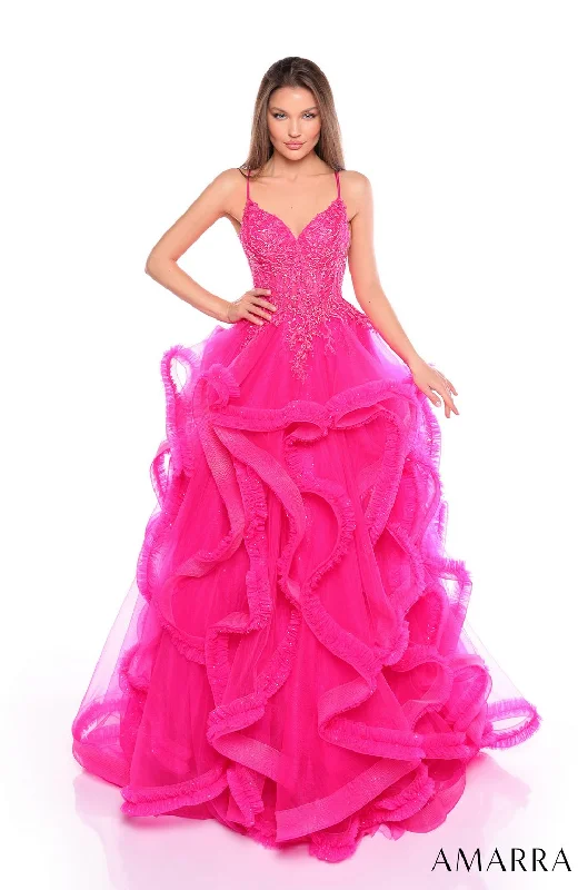 Steals and Deals Amarra 88094 Long Beaded Ruffle Prom Dress