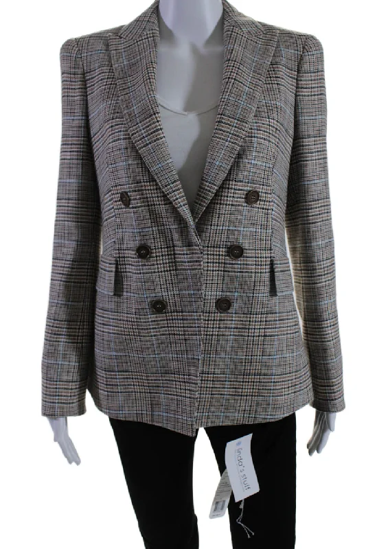 Super Sale Akris Punto Womens Double Breasted Glen Plaid Jacket Brown Multi Wool