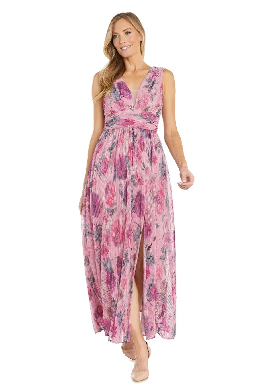 Unbeatable Prices R&M Richards 6165 Floral Pleated Long Slit Formal Dress