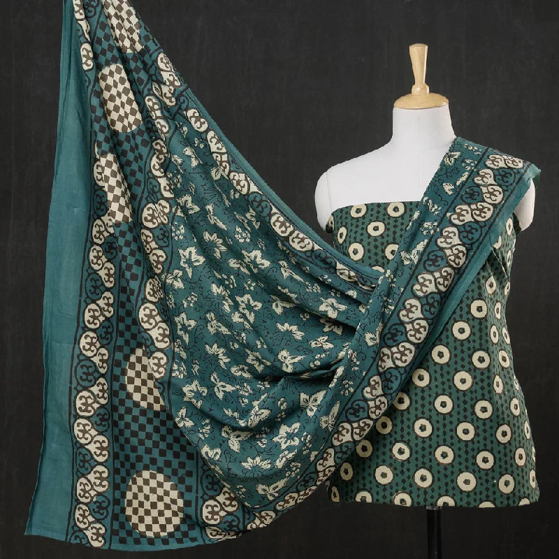 Special Discount Green - 3pc Cotton Block Printed Pipad Dress Material Set