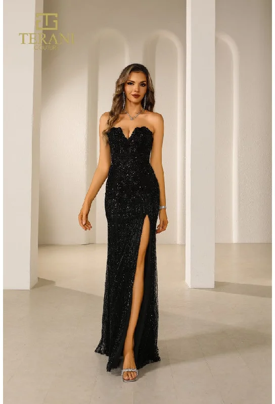 Stock Up and Save Terani Couture 251P4574 Beaded Slit Long Formal Prom Dress