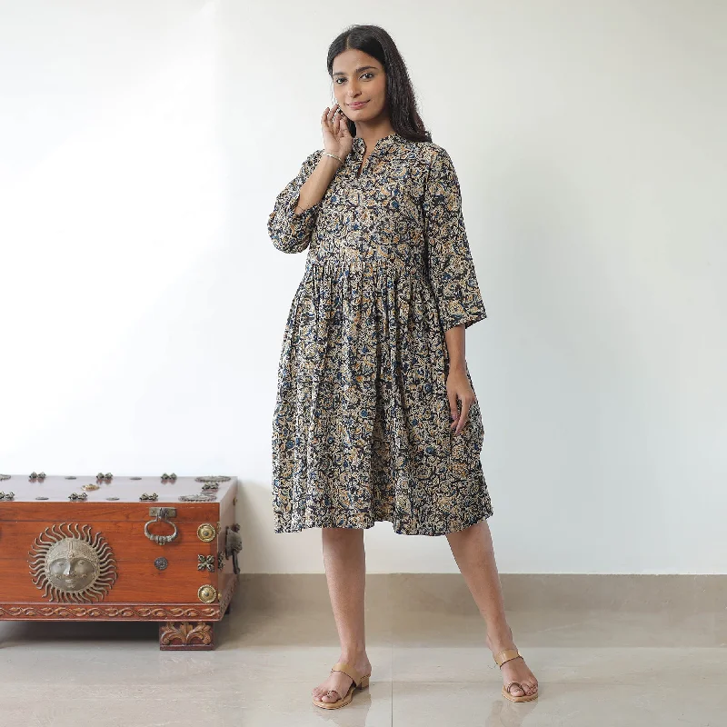 Take Advantage Multicolor - Pedana Kalamkari Block Printed Cotton Flared Dress 04