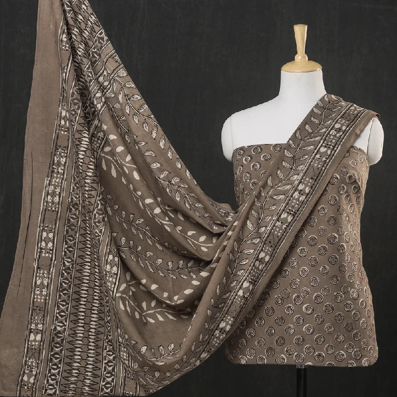 Get It Before It’s Gone Brown - 3pc Cotton Block Printed Pipad Dress Material Set
