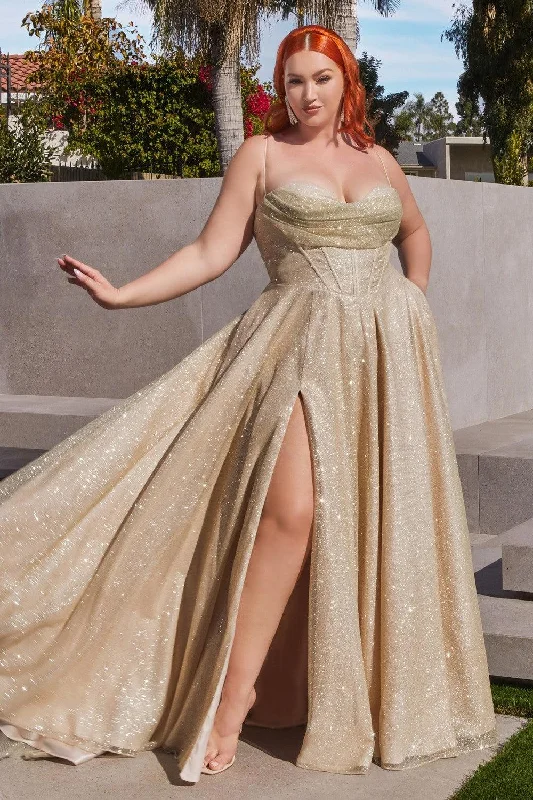 Big Savings Cinderella Divine CD252C Spaghetti Strap Prom Dress Champagne Gold