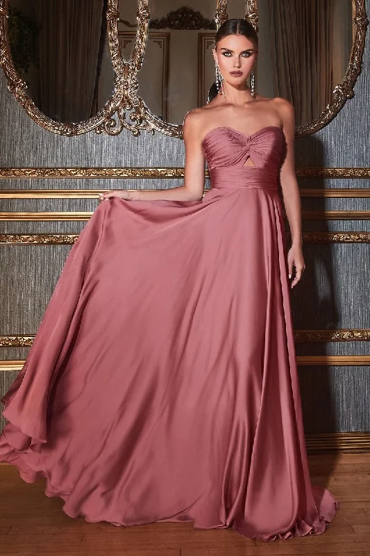 Special Price Cinderella Divine 7496 Long Satin Strapless Keyhole Prom Formal Dress Mauve Rose