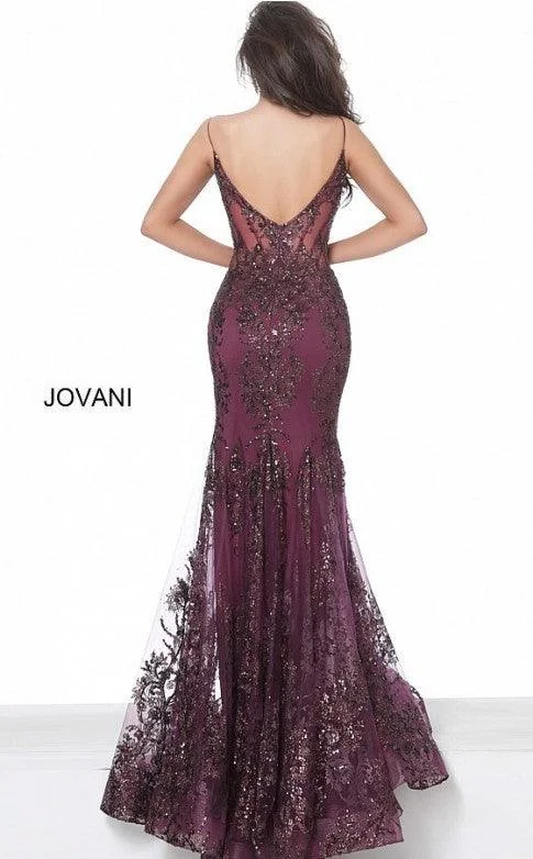 Extra Savings Jovani 3675 Prom Long Spaghetti Straps Mermaid Gown Eggplant