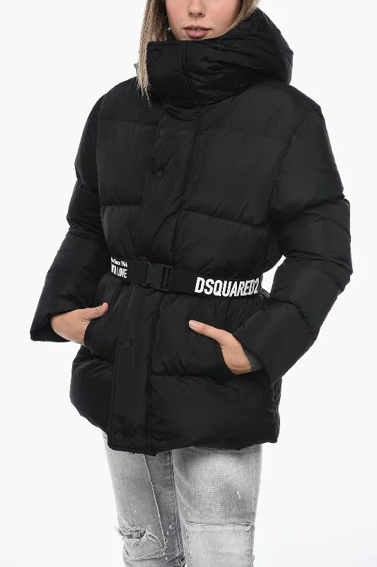 Midnight Madness Dsquared2 Turtleneck Down Jacket with Logoed Belt