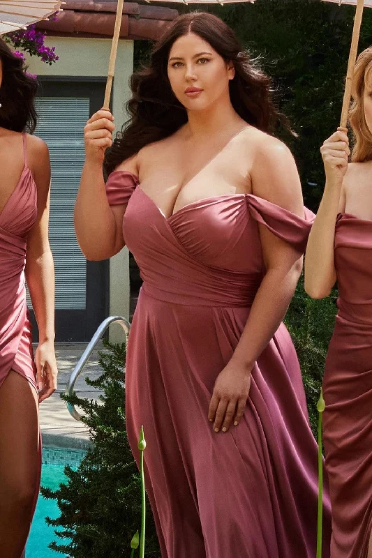 Bonus Savings Cinderella Divine 7493C Plus Size Long Off Shoulder Dress Mauve Rose