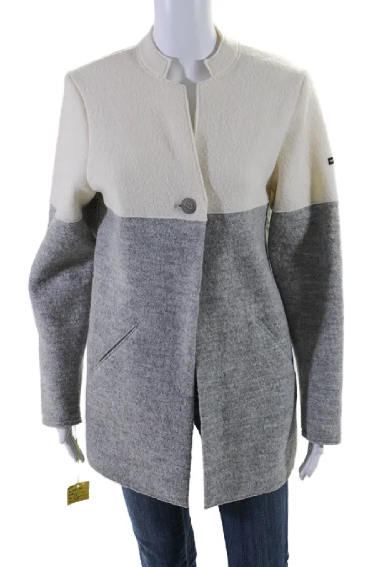 Instant Savings Saint James Womens Wool Textured Collar Open Front Jacket Gray