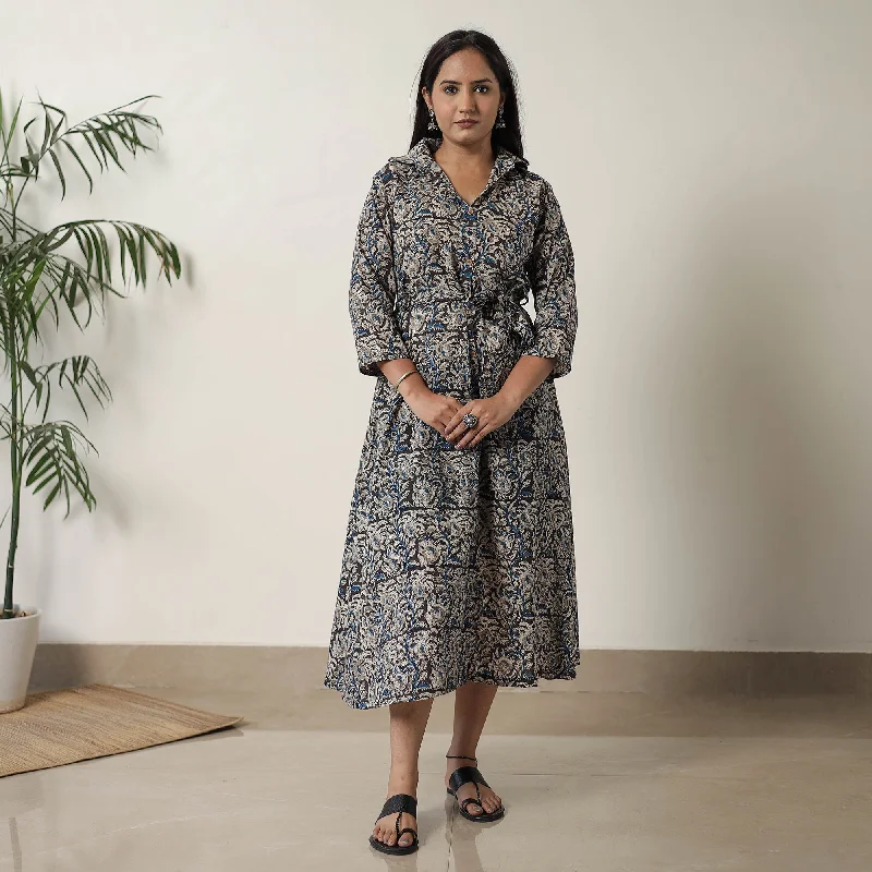 Buy More, Save More Black - Pedana Kalamkari Block Printed Cotton Dress 13