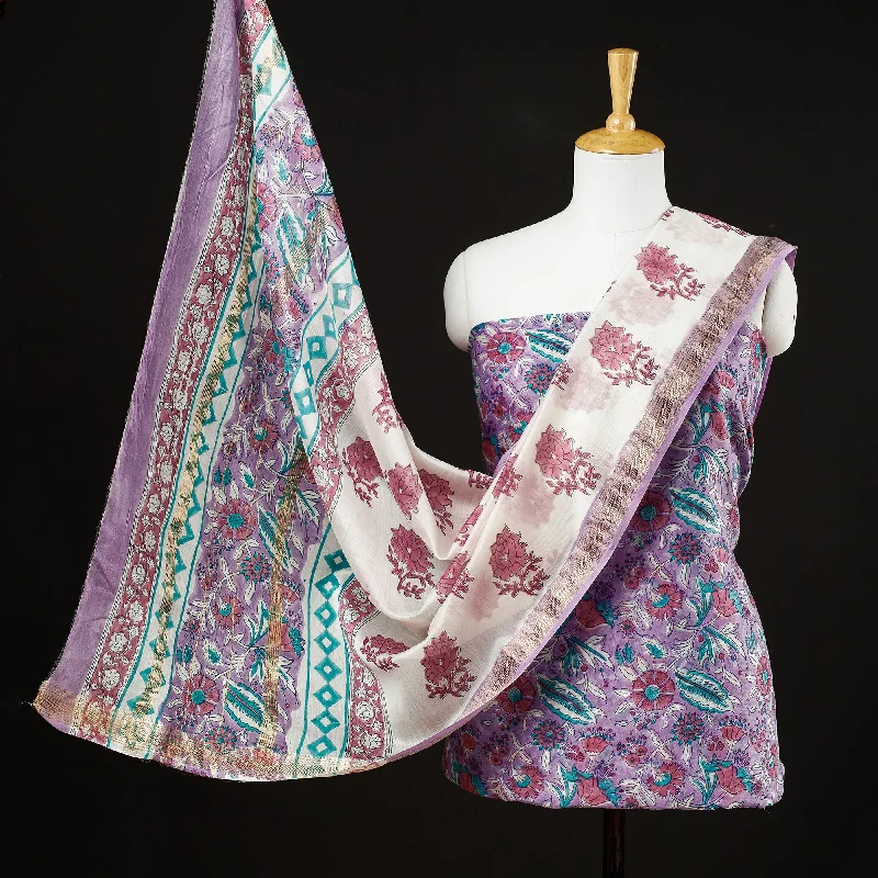 Buy More, Save More Purple - 3pc Sanganeri Block Printed Maheshwari Silk Suit Material Set