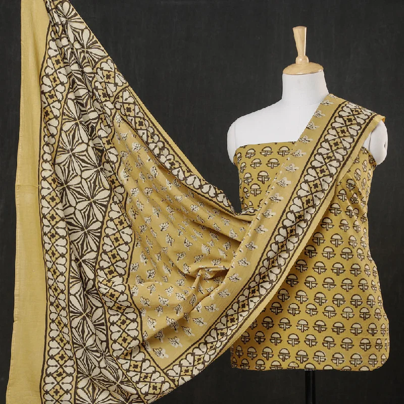 Final Markdown Yellow - 3pc Cotton Block Printed Pipad Dress Material Set