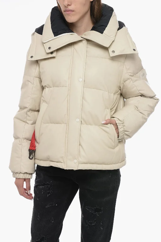 Time-Limited Offer Yves Salomon YS ARMY Leather Quilted Down-Jacket with Draw-String Waist