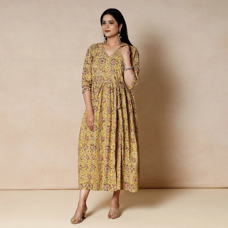 Sale Event Yellow - Kalamkari Block Printed Cotton Flared Dress