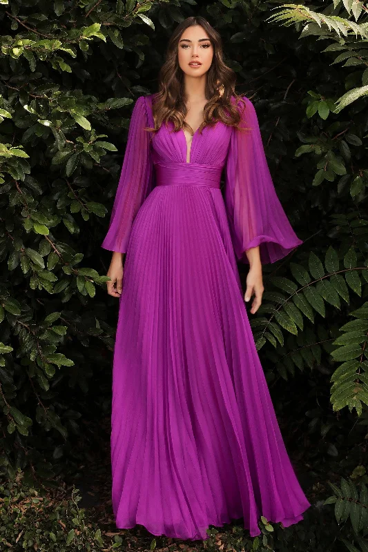 Savings Galore Cinderella Divine CD242 Long Sleeve Pleated Formal Prom Dress Orchid