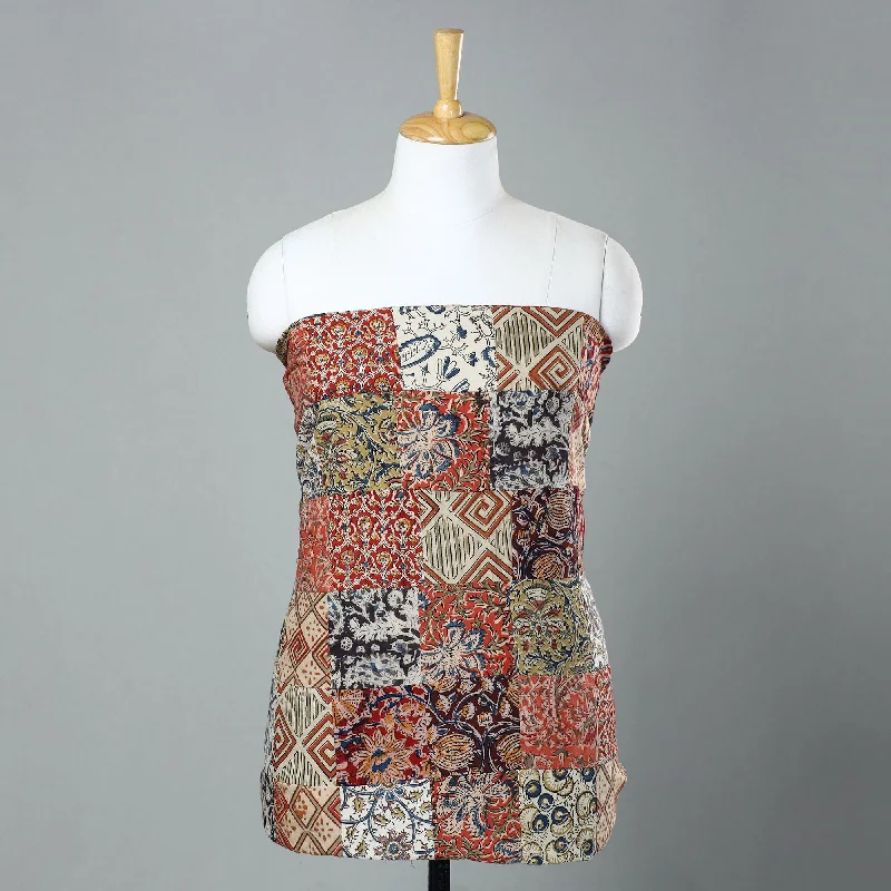 Buy Now Multicolor - Kalamkari Block Printed Patchwork Cotton Kurta Material - (2.6 meter) 05