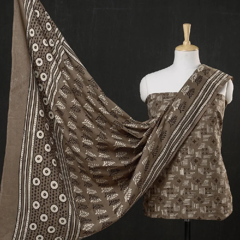 Stock Clearance Brown - 3pc Cotton Block Printed Pipad Dress Material Set