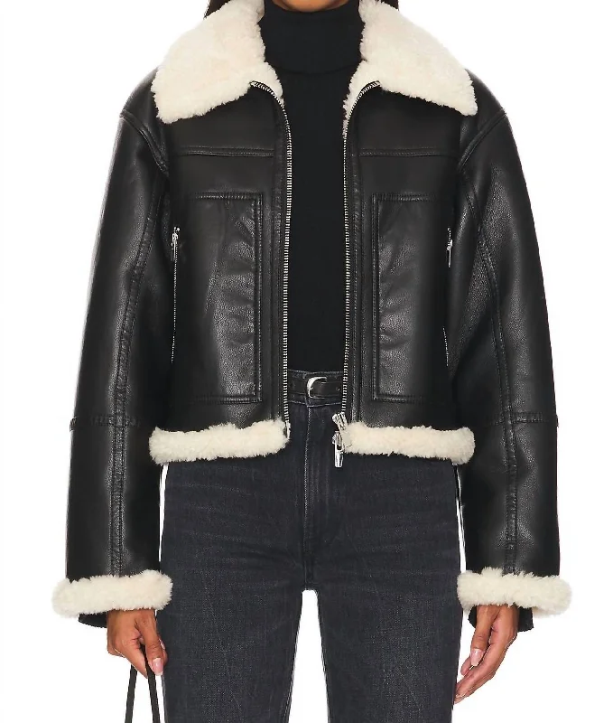 Price Blitz Avery Faux Fur Shearling Jacket In Black & Champagne
